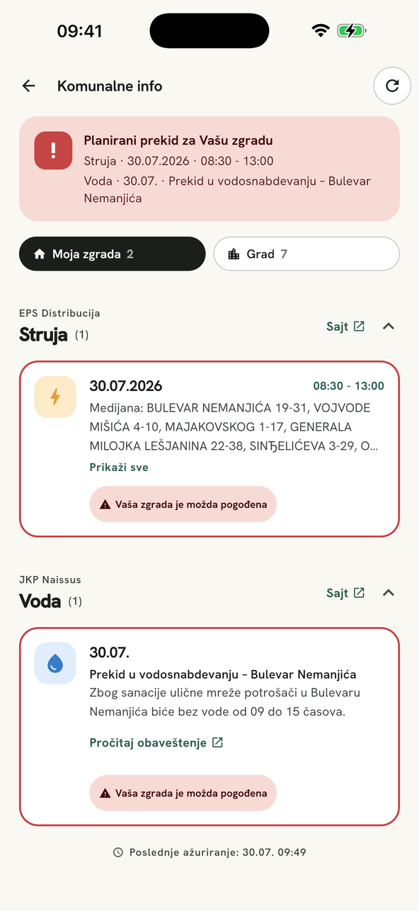 Isključenja struje i vode
